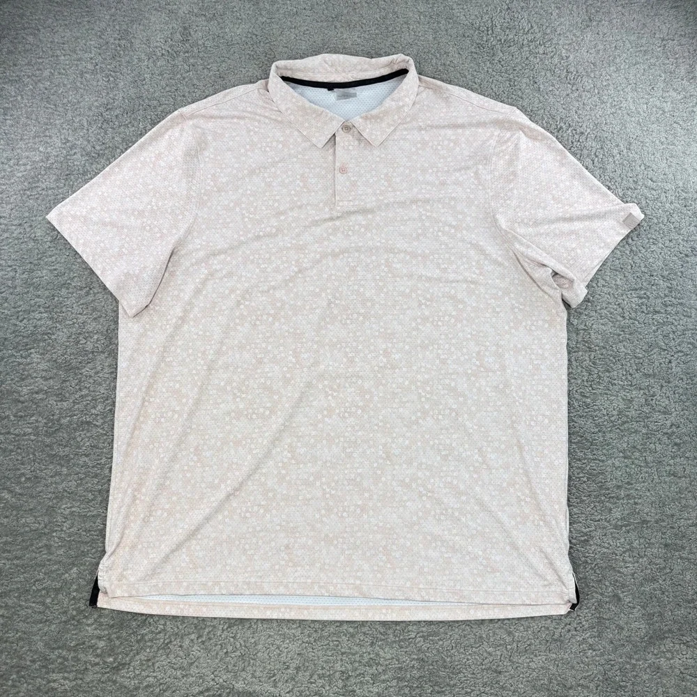 VRST Mens XXL Performance‎ Polo Shirt Short Sleeve Geometric Peach Pink Golf